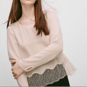 Aritzia Wilfred 100% Silk Pink Lace Blouse